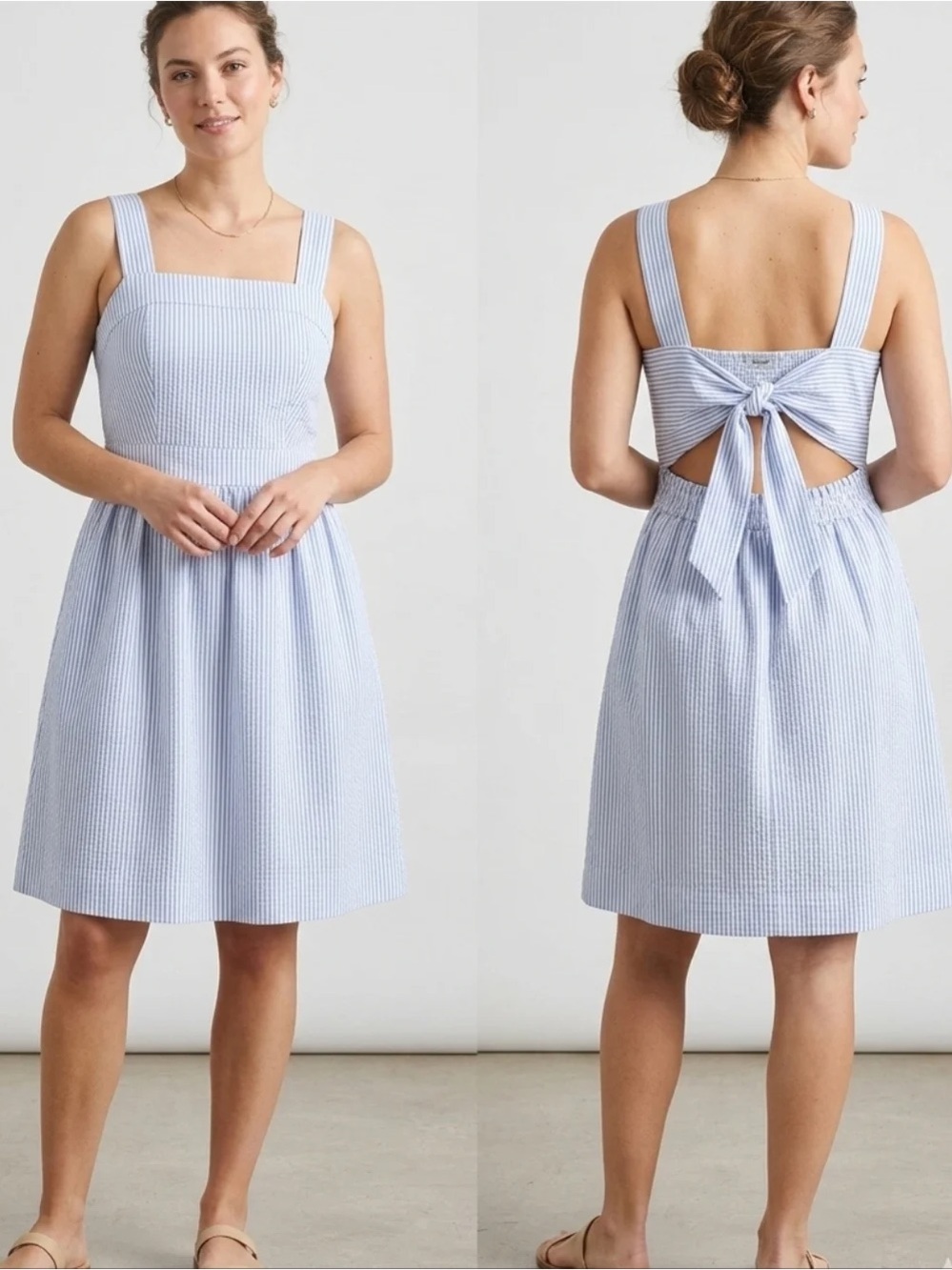 JCrew Seersucker Tie-Back Sundress in Light Blue